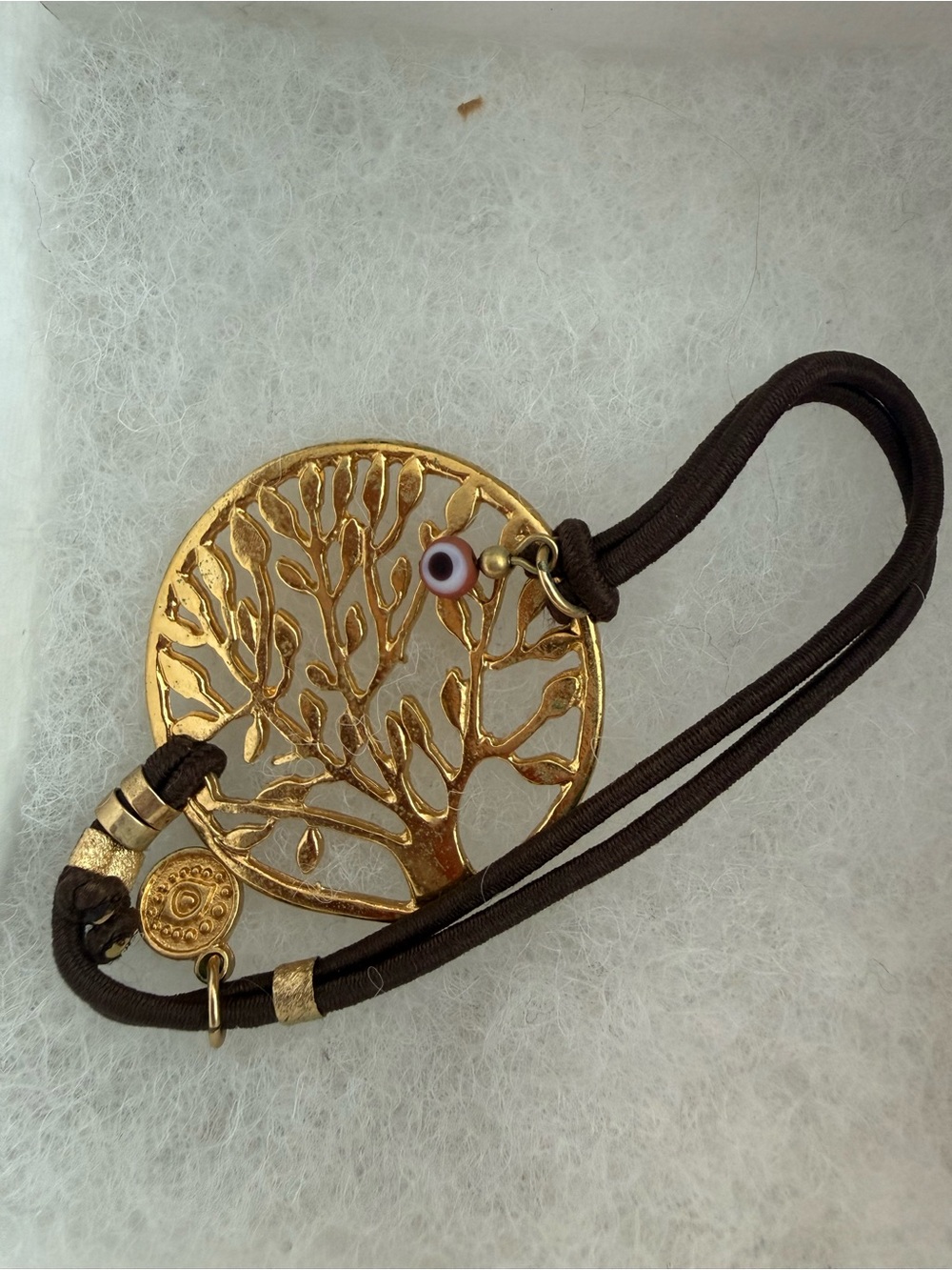 Gold Tone Tree of Life Evil Eye Cord Bracelet